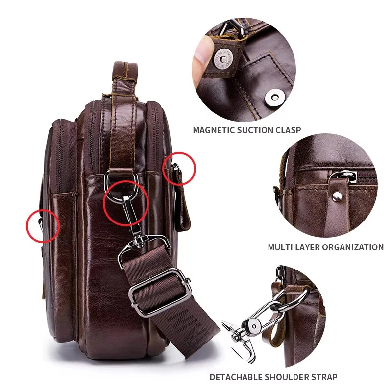 (image for) BULLCAPTAIN Genuine Leather Mens Shoulder Bag Business Crossbody Bag Male Briefcase Messenger Bag Men's Casual Handbags Vintage Flap Clutch Purse Tote